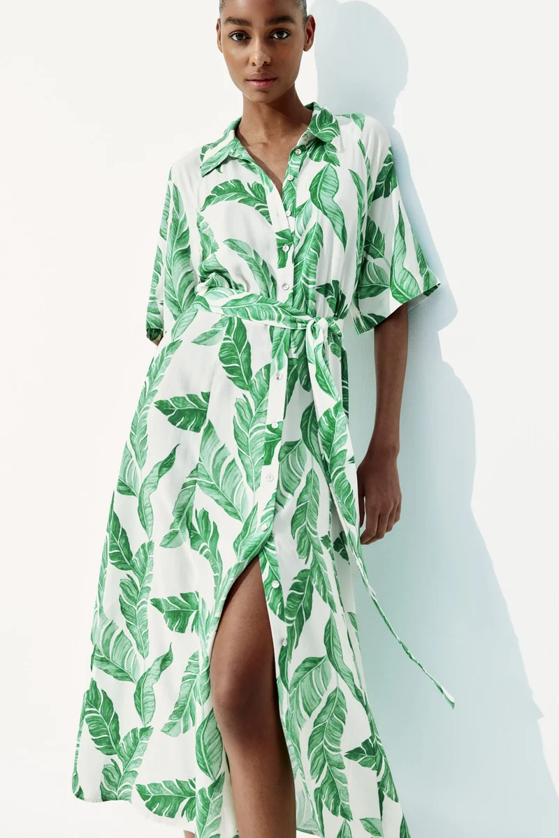 Tie-belt shirt dress