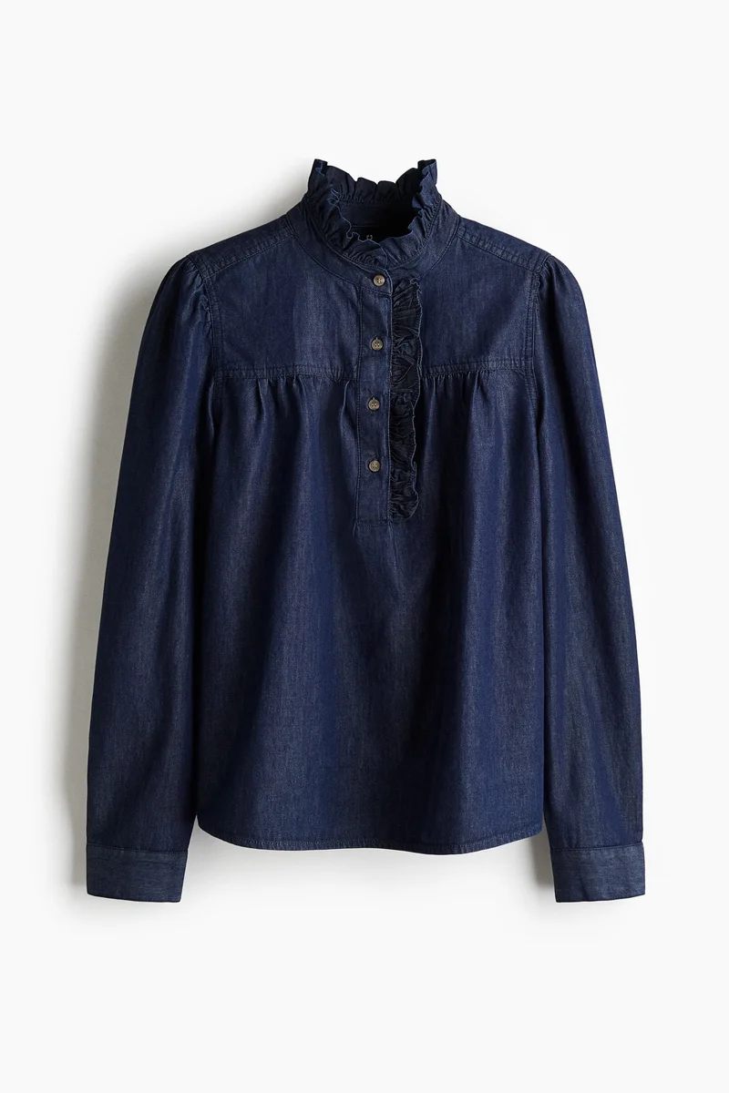 Frill Collar Denim Blouse