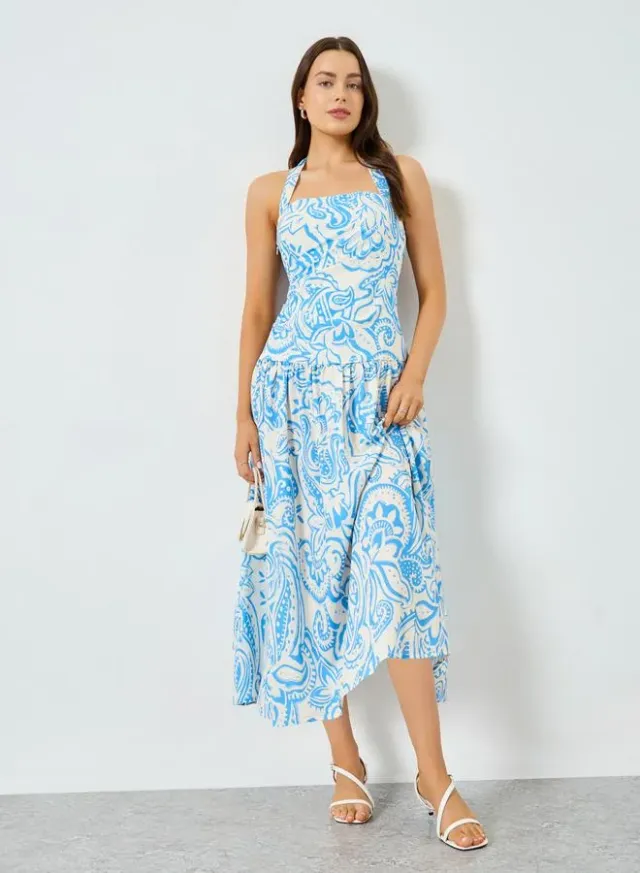 Floral Print Halter Midi Dress – image 5