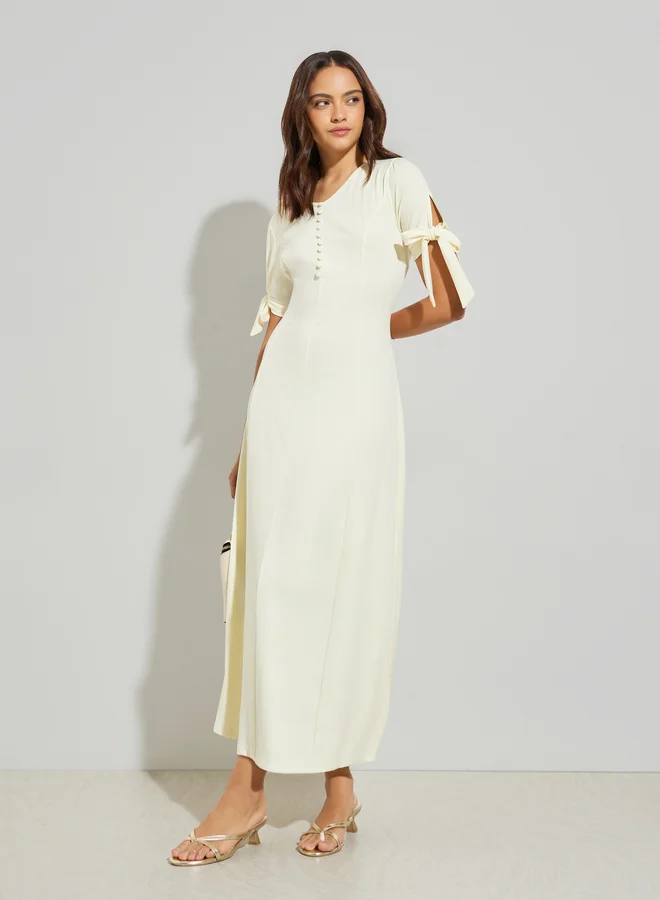 Maxi Dress with Tie Sleeves, Yellow