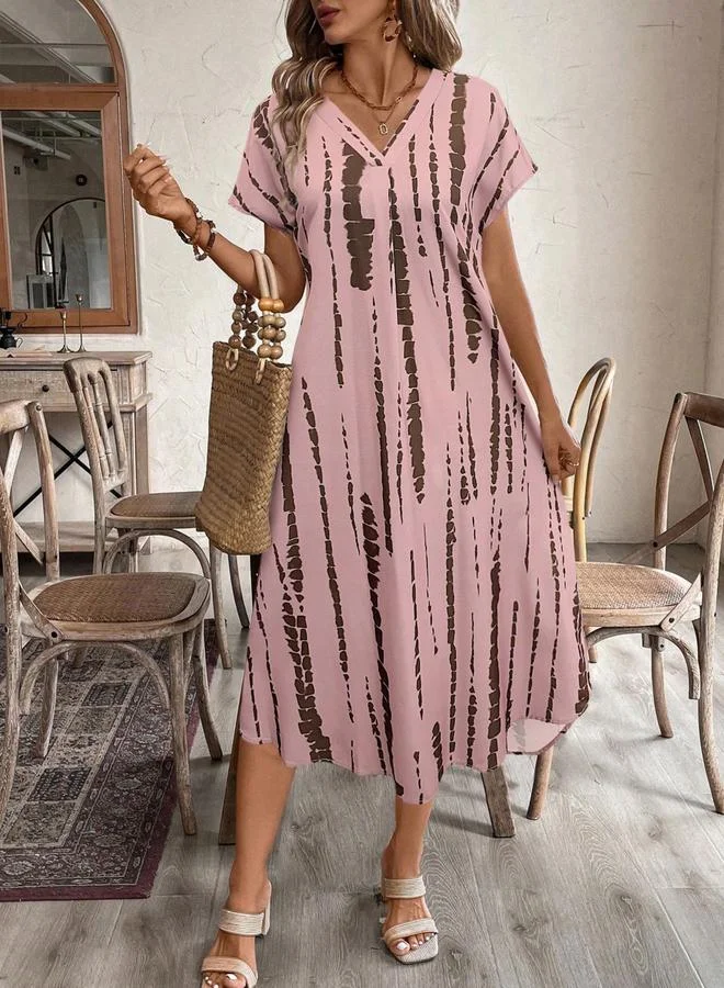 Graphic Printed A-Line Dress Pink