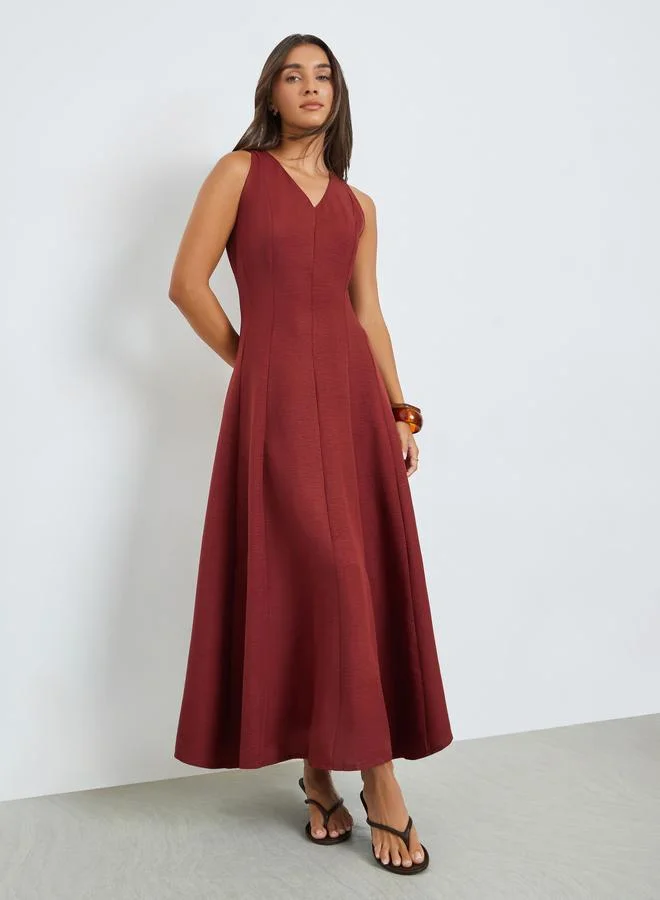 Sleeveless A-Line Pocket Maxi Dress Rust