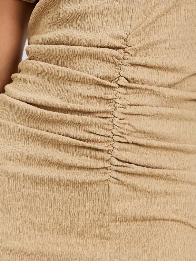 Gathered Waist Maxi Dress Beige – image 4