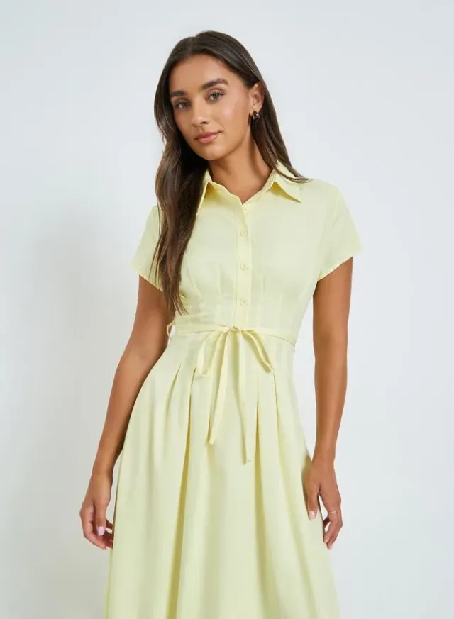 Shirt Maxi Dress with Tie-Waist Yellow – image 2