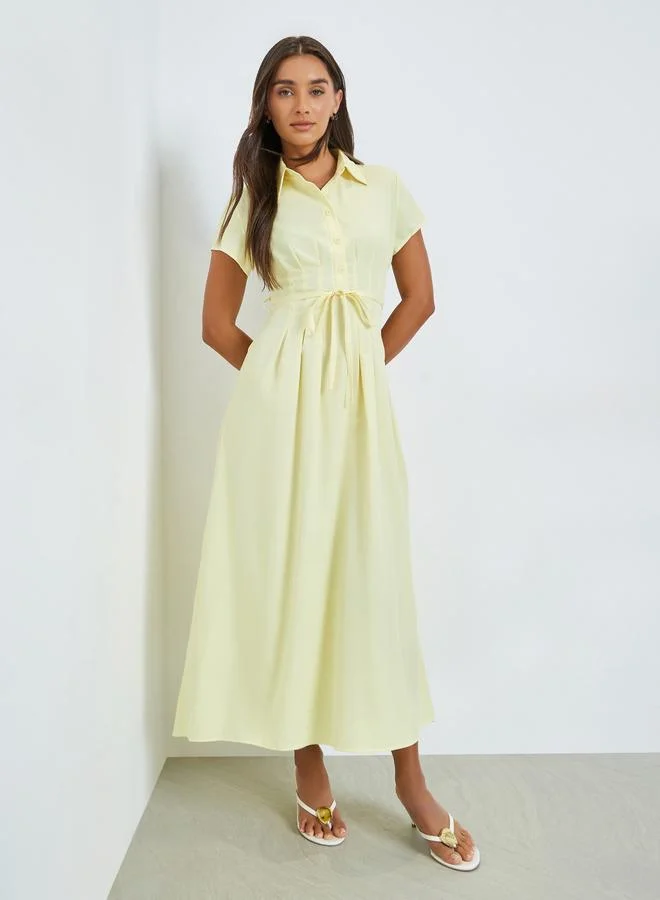 Shirt Maxi Dress with Tie-Waist Yellow