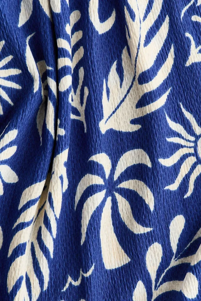 Royal Blue Floral Smocked Tiered Dress - Calf-Length, Sleeveless, Square Neck – image 4