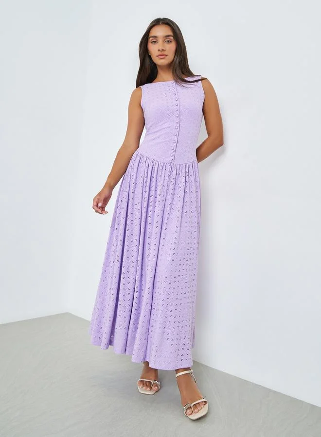 Schiffli Eyelet A-Line Maxi Dress, Lilac