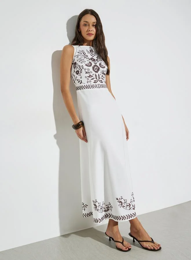 Floral Print Sleeveless Maxi Dress White