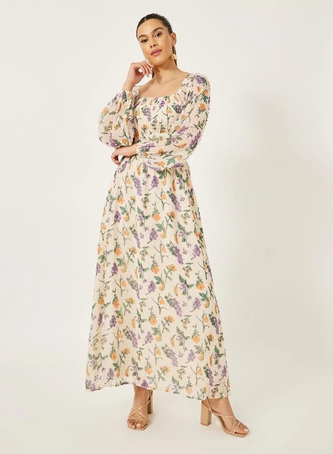 Embroidered Hem Maxi Dress Cream