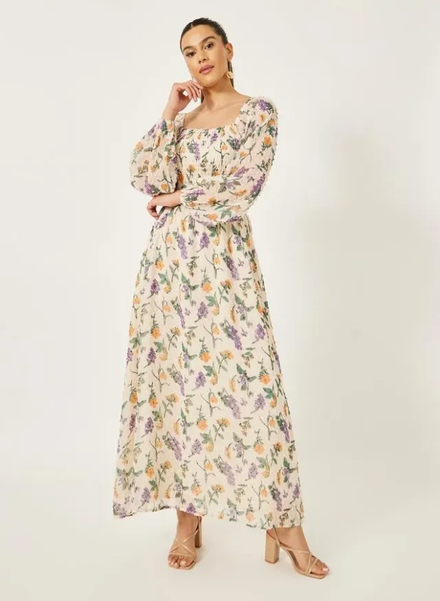 Embroidered Hem Maxi Dress Cream