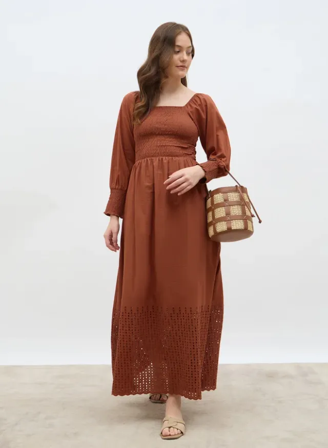 Embroidered Hem Maxi Dress Cream