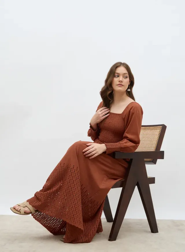 Embroidered Hem Maxi Dress Cream – image 6