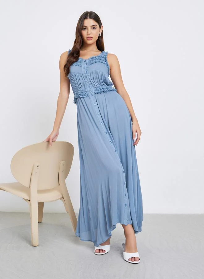 Embroidered Hem Maxi Dress Cream