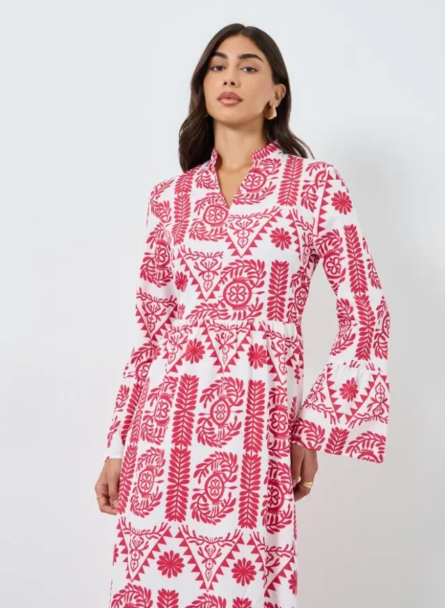 Floral Print Stand Collar A-Line Maxi Dress – image 2