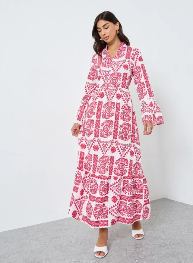 Floral Print Stand Collar A-Line Maxi Dress – image 3