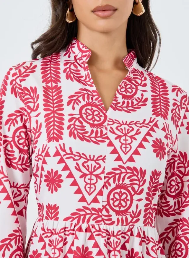 Floral Print Stand Collar A-Line Maxi Dress – image 4