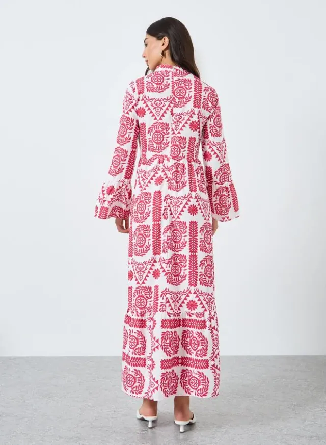Floral Print Stand Collar A-Line Maxi Dress – image 5