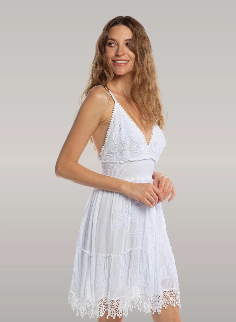 Floral V-Neck Mini Lace Trim Dress