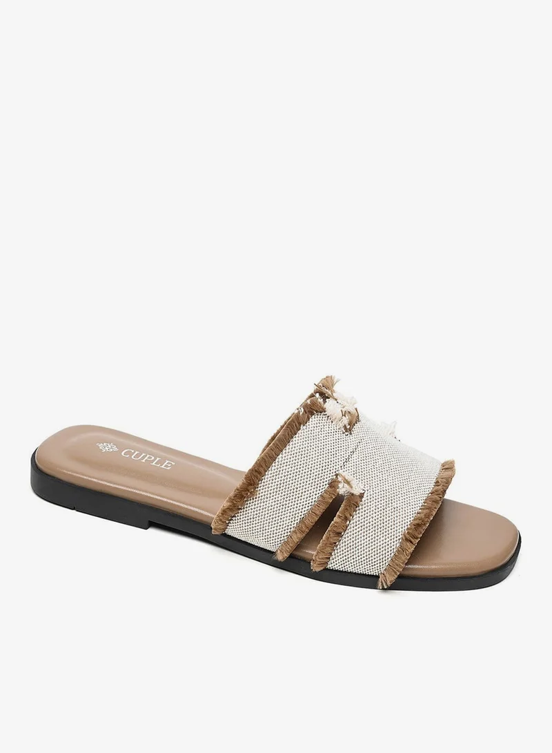 Frayed Edge Textured Flat Slide Sandal