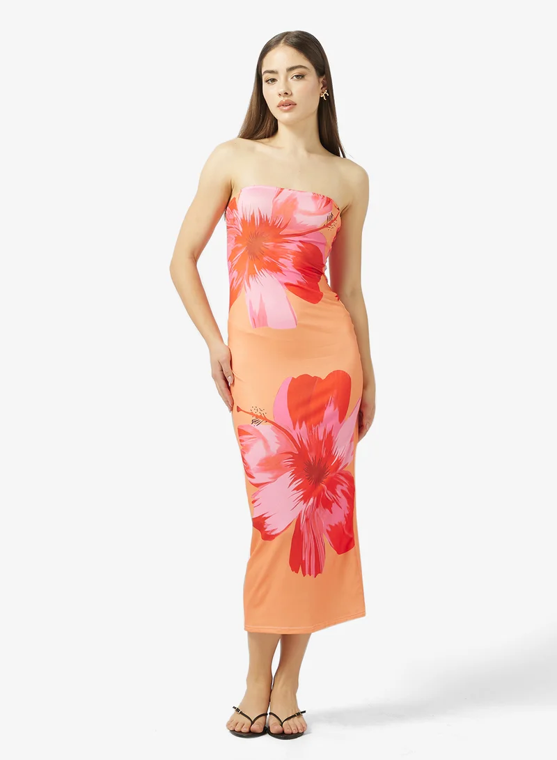 Bandeau Floral Bodycon Dress