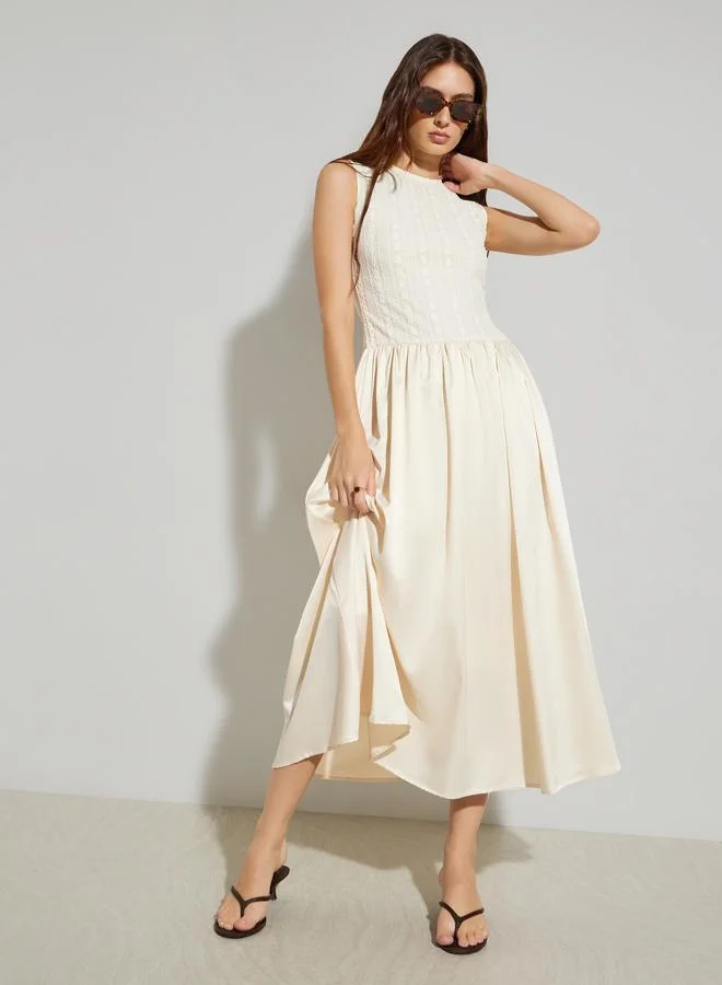 Sleeveless Lace Panel Maxi Dress Cream