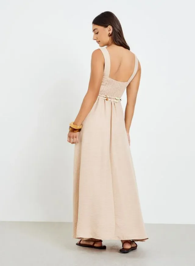 Sleeveless A-Line Maxi Dress Beige – image 5