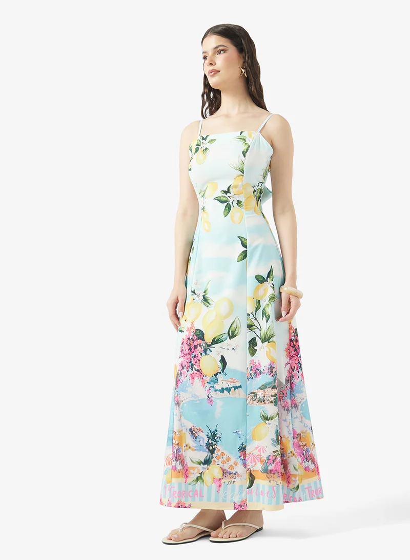 Strappy Printed A-Line Dress