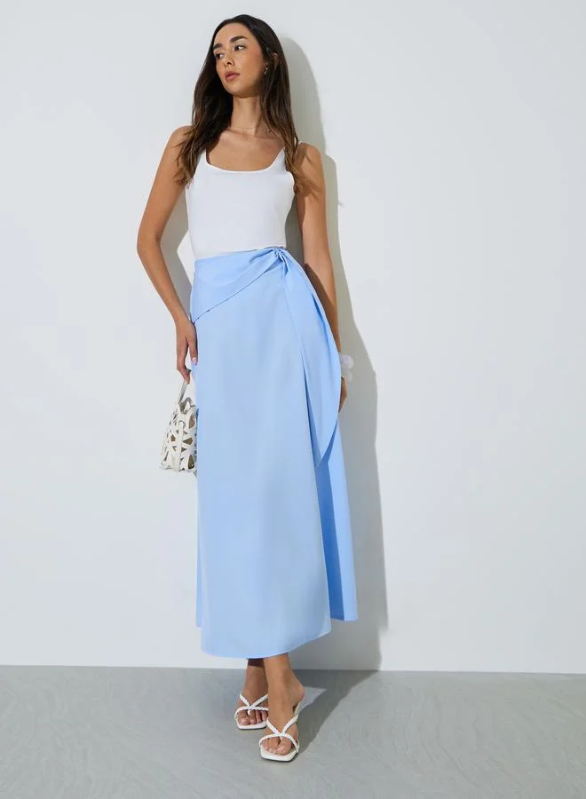 Tie-Waist A-Line Maxi Skirt Blue