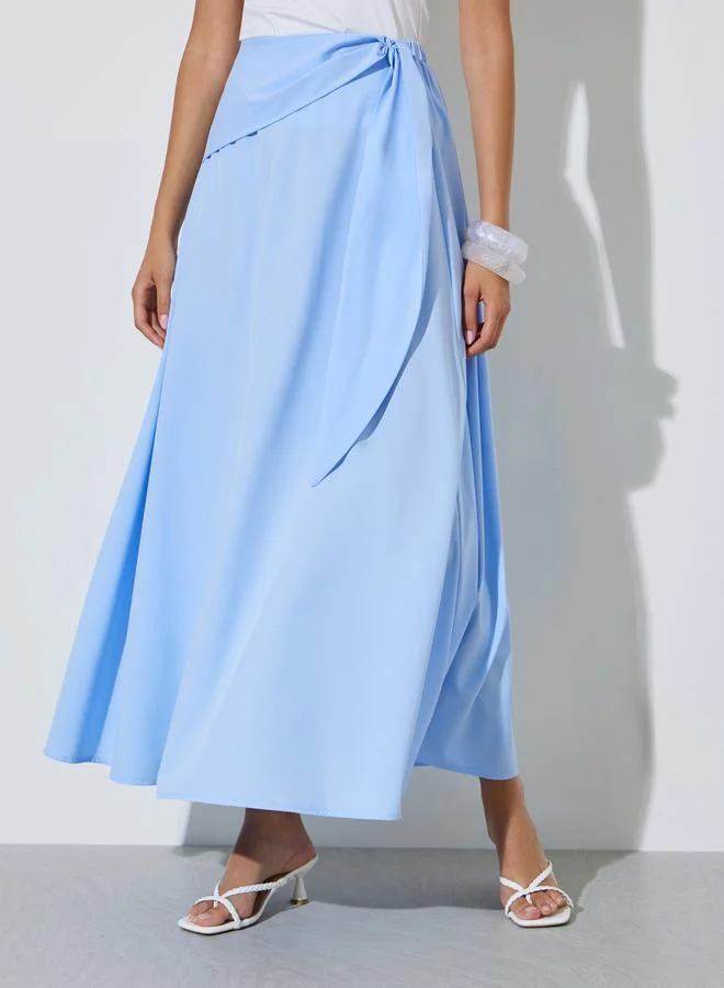 Tie-Waist A-Line Maxi Skirt Blue