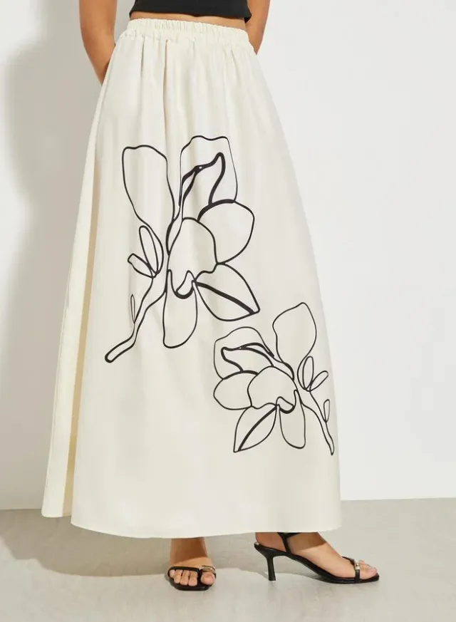 Floral A-Line Maxi Skirt Beige – image 2