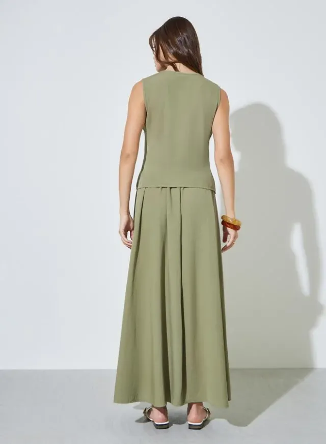 Pintuck Top & A-Line Maxi Skirt Set Green – image 3