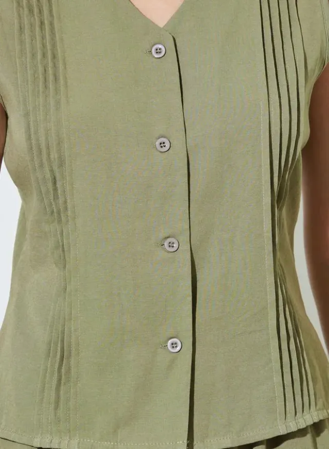 Pintuck Top & A-Line Maxi Skirt Set Green – image 4