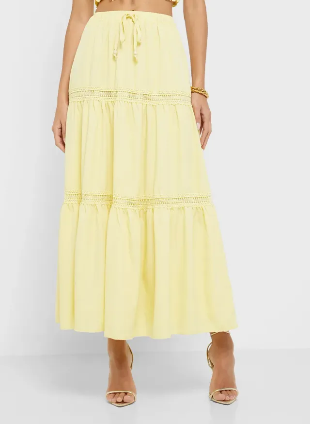 Off Shoulder Smocked Crop Top and Tiered Maxi Skirt Set – image 4