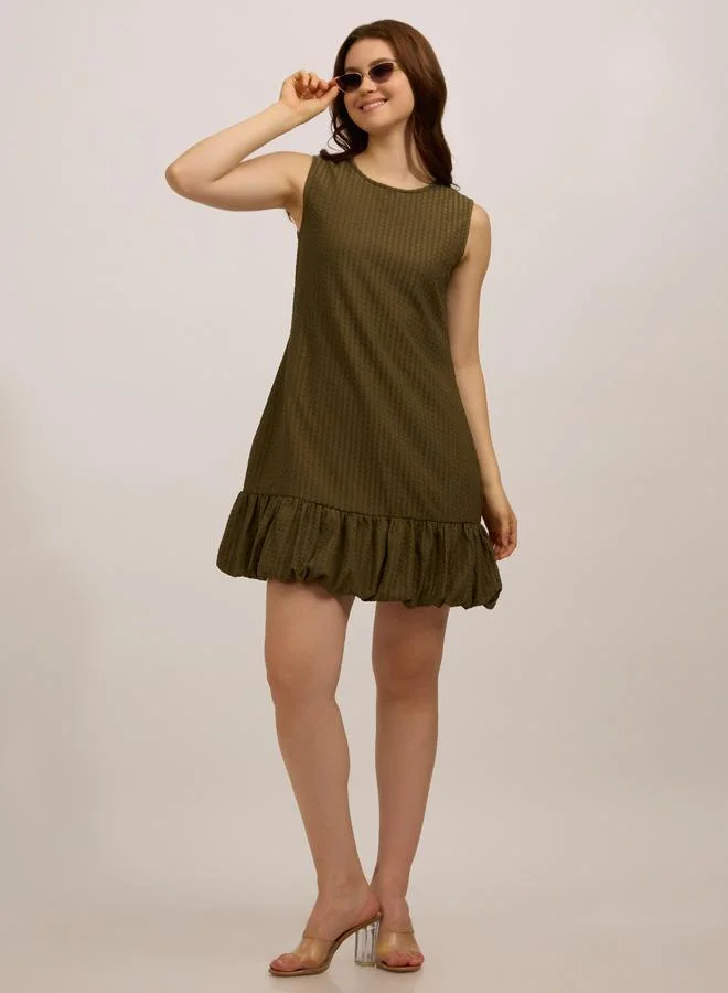 Textured Bubble Hem Mini Dress Olive