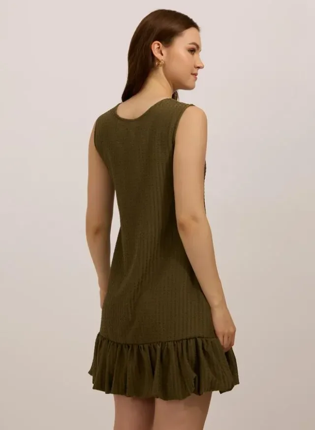 Textured Bubble Hem Mini Dress Olive – image 6