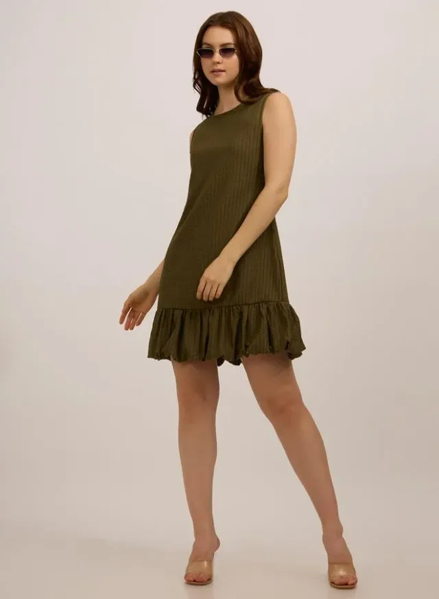 Textured Bubble Hem Mini Dress Olive – image 7