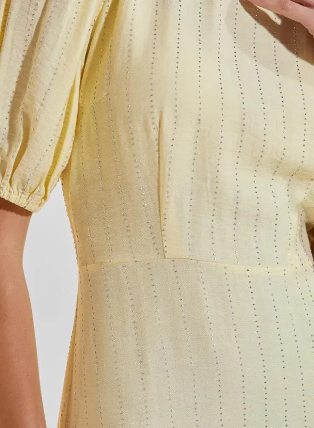 Embellished Puff Sleeves Maxi Dress Yellow – image 4