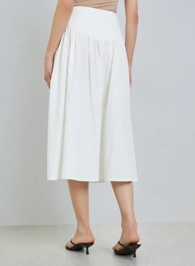 Wide Waistband Button Midi Skirt White – image 4