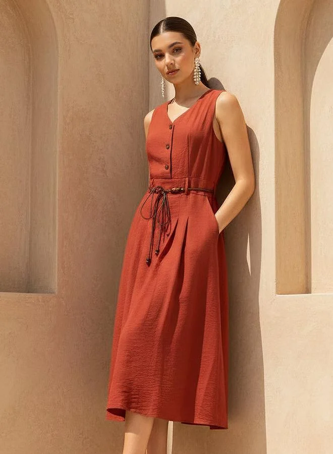 Midi Shirt Dress with Belt