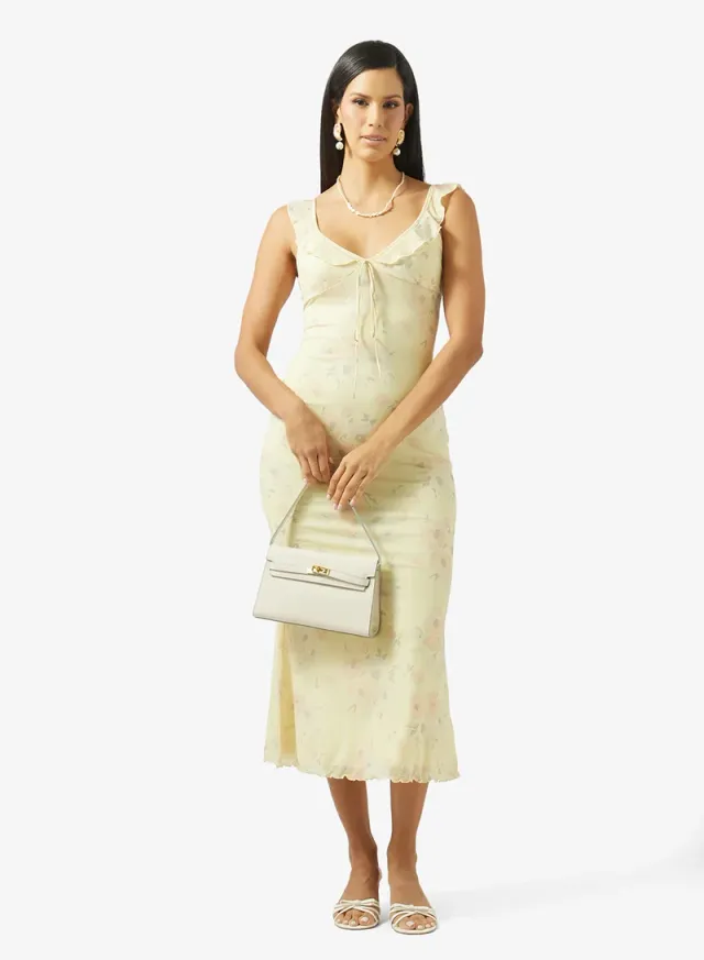 Pale Yellow Floral Midi Slip Dress for Women – image 4
