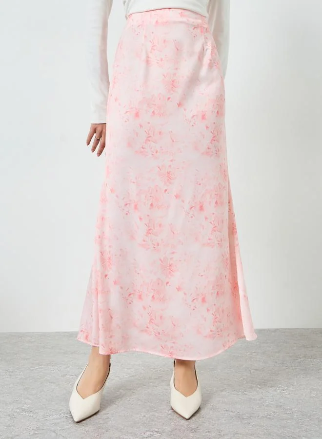Floral A-Line Maxi Skirt Light Pink