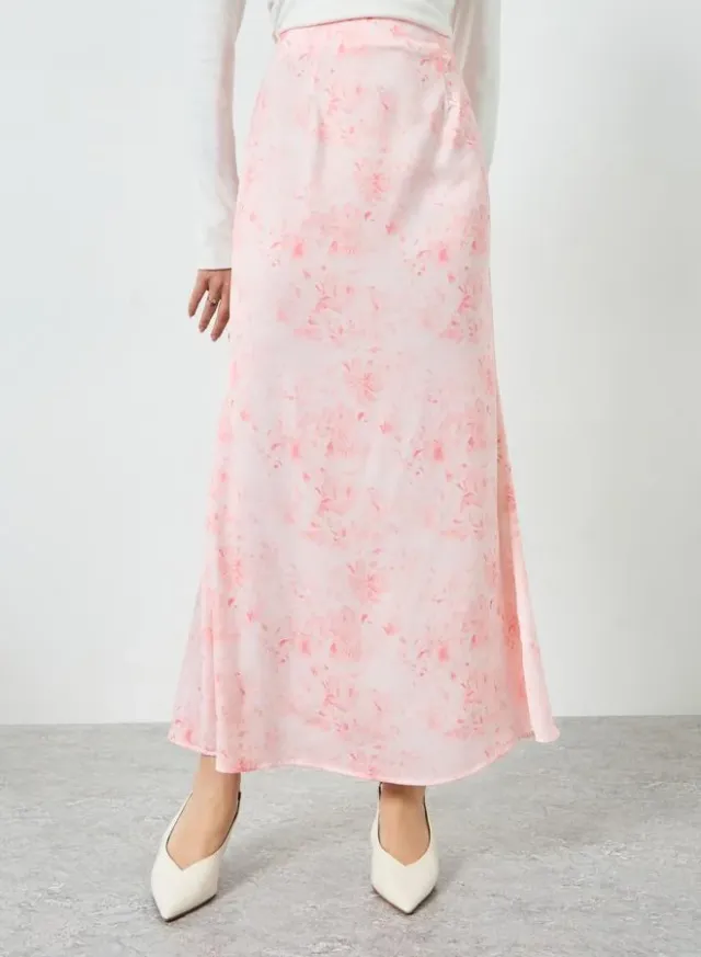 Floral A-Line Maxi Skirt Light Pink