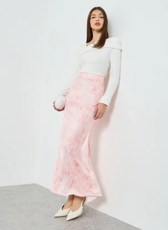 Floral A-Line Maxi Skirt Light Pink – image 4