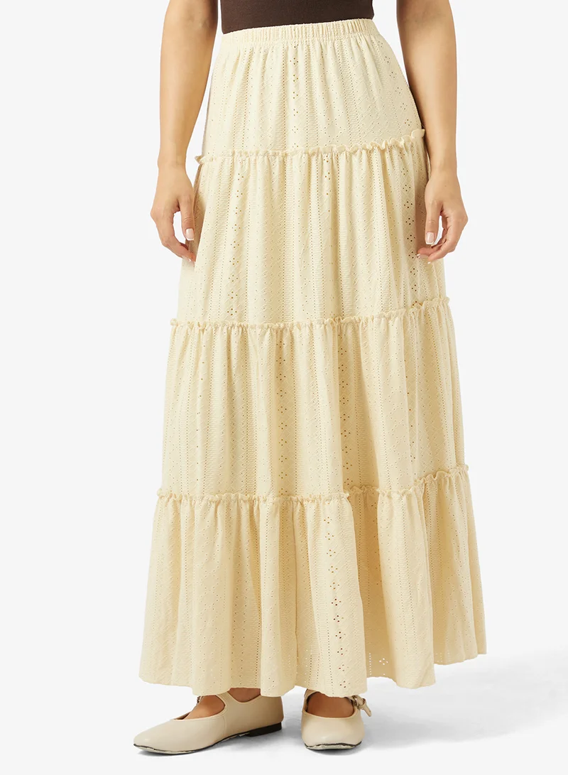 Openwork Tiered A-Line Skirt