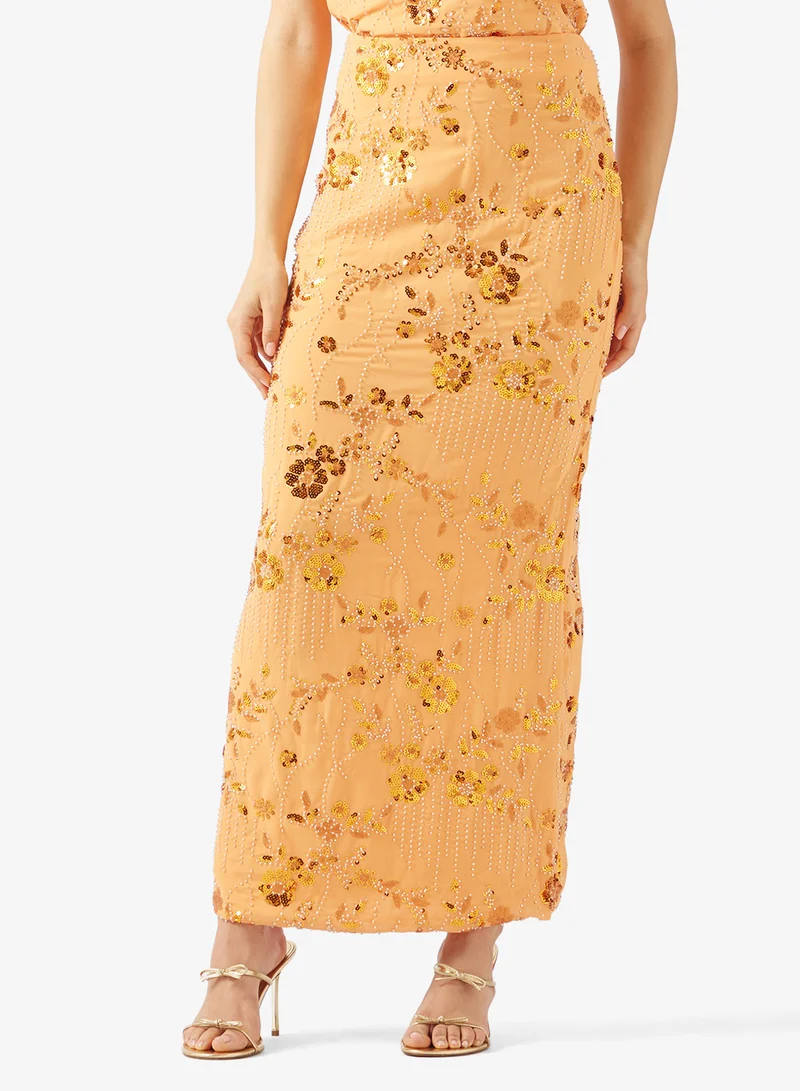 Bead Embellished Maxi Skirt