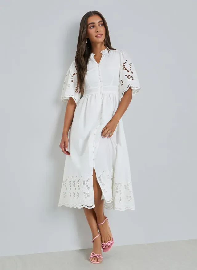 Cotton Schiffli Midi Dress White – image 4