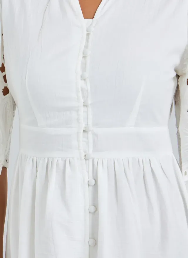 Cotton Schiffli Midi Dress White – image 5