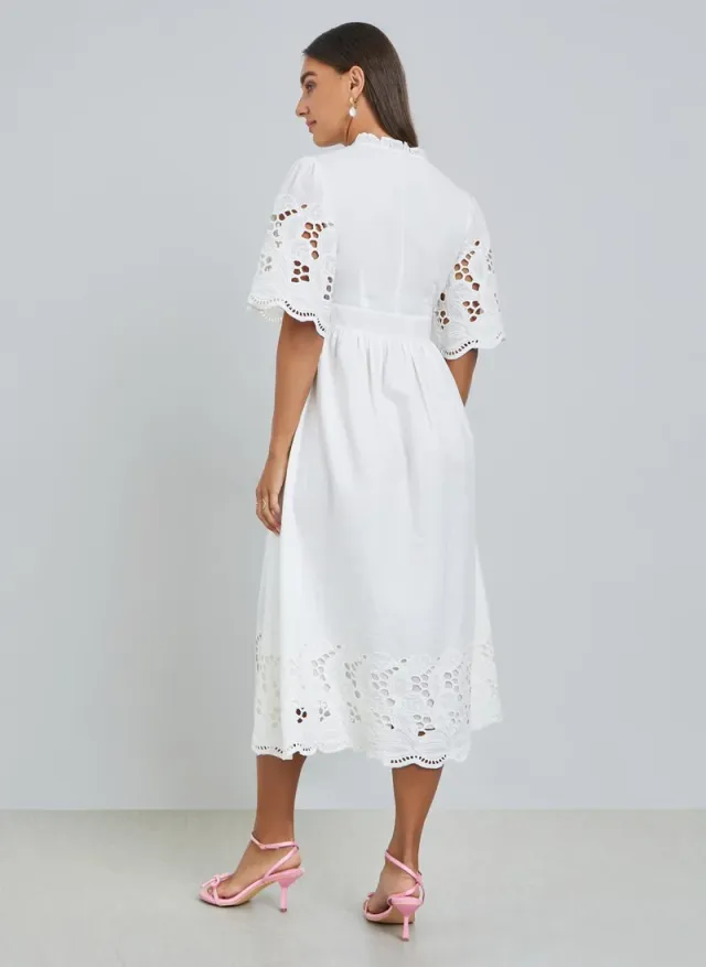 Cotton Schiffli Midi Dress White – image 6