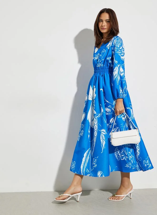 Floral V-Neck Maxi Dress Blue