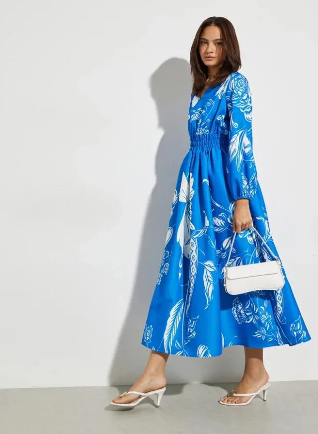 Floral V-Neck Maxi Dress Blue